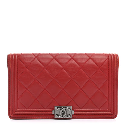 Chanel Lambskin Quilted Boy Yen Wallet Red 1 of 12