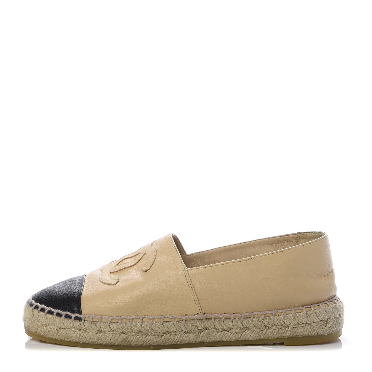 Chanel Lambskin CC Espadrilles 38 Beige Black 1 of 12