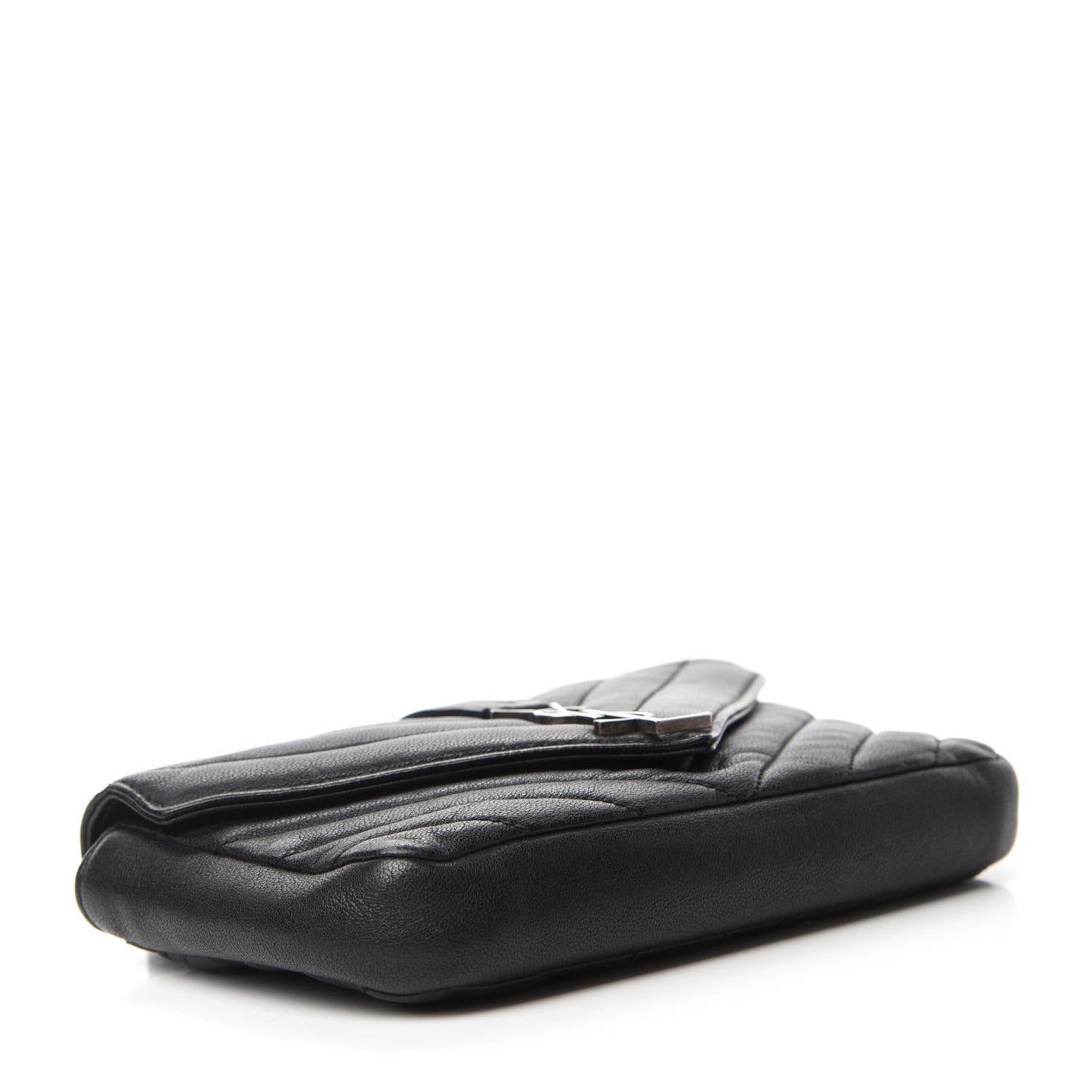 Sheepskin Matelasse Chevron Monogram College Chain Wallet Black