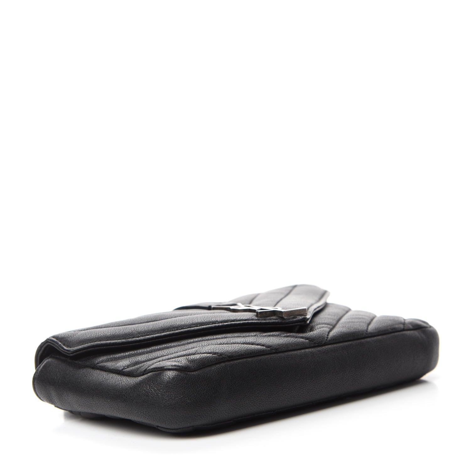 Saint Laurent Sheepskin Matelasse Chevron Monogram College Chain Wallet Black 4 of 9