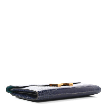 Hermes Shiny Alligator Verso Constance Long Wallet Bleu Saphir Bleu Paon 4 of 7