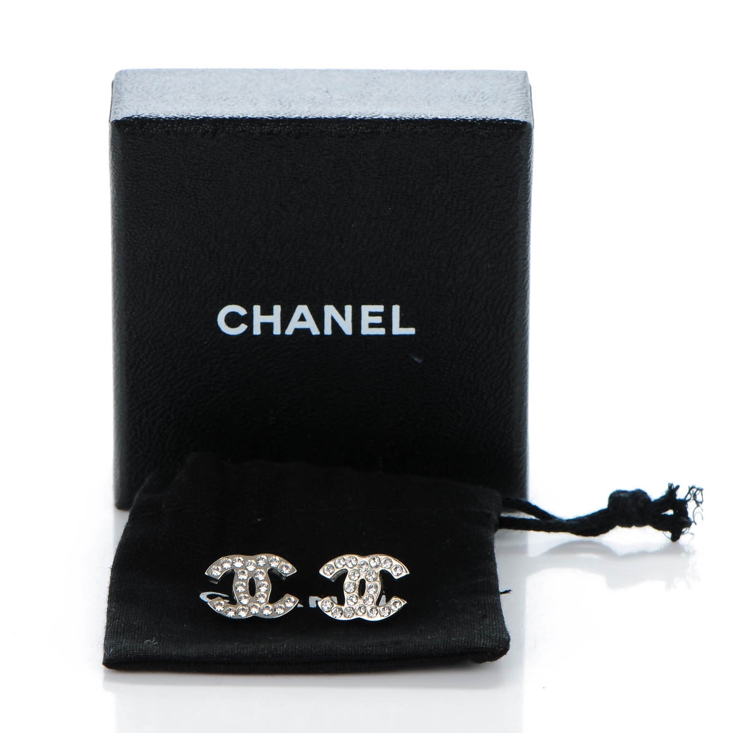Chanel Crystal Timeless CC Earrings Silver 5 of 5