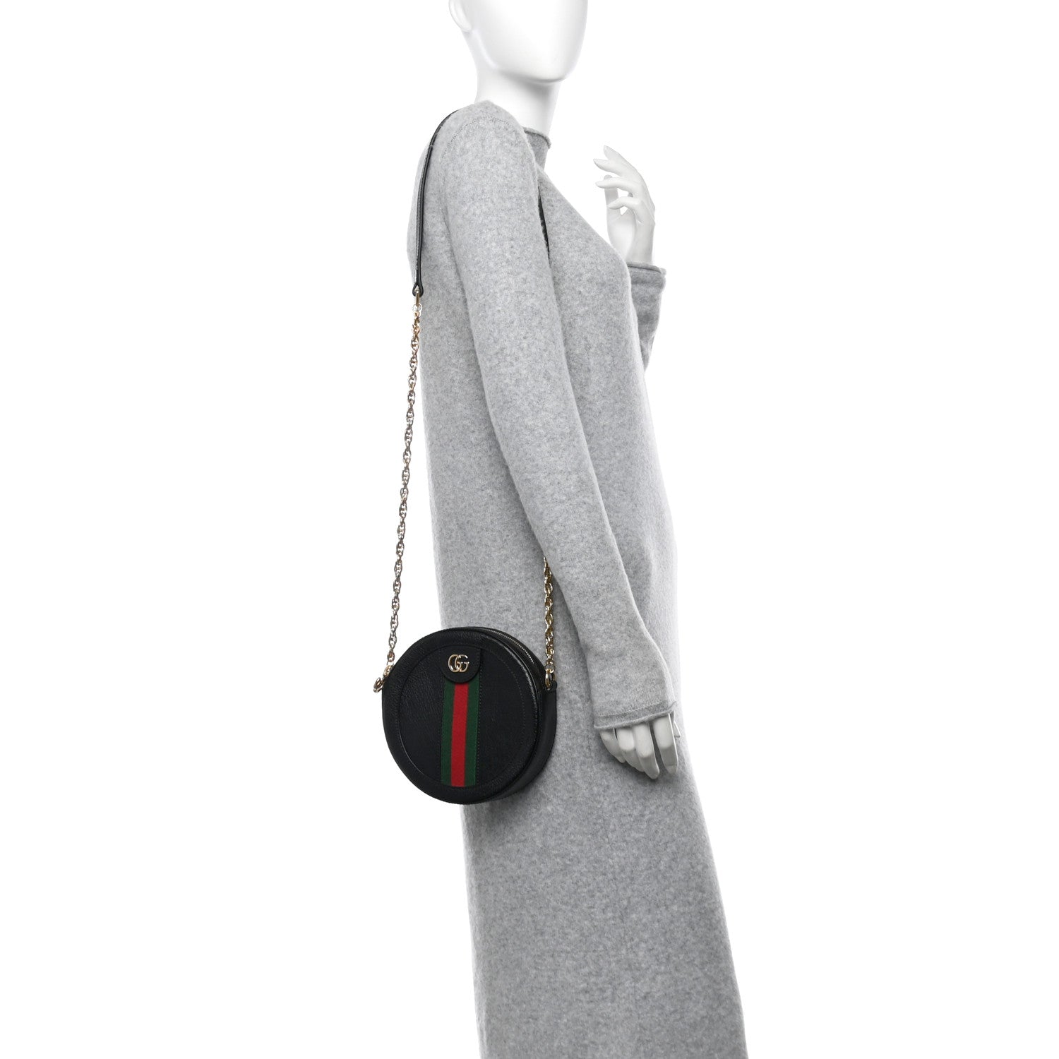 Gucci Grained Calfskin Web Mini Ophidia Round Shoulder Bag Black 2 of 11