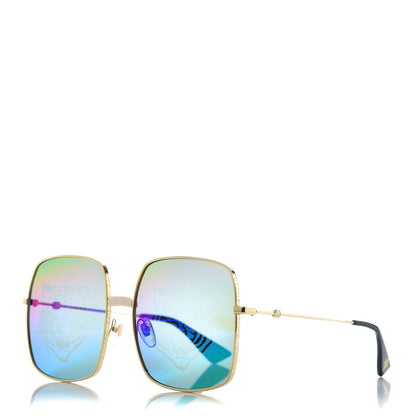 Gucci Metal Rectangular Frame Tiger Print Sunglasses GG0414S Gold 1 of 8