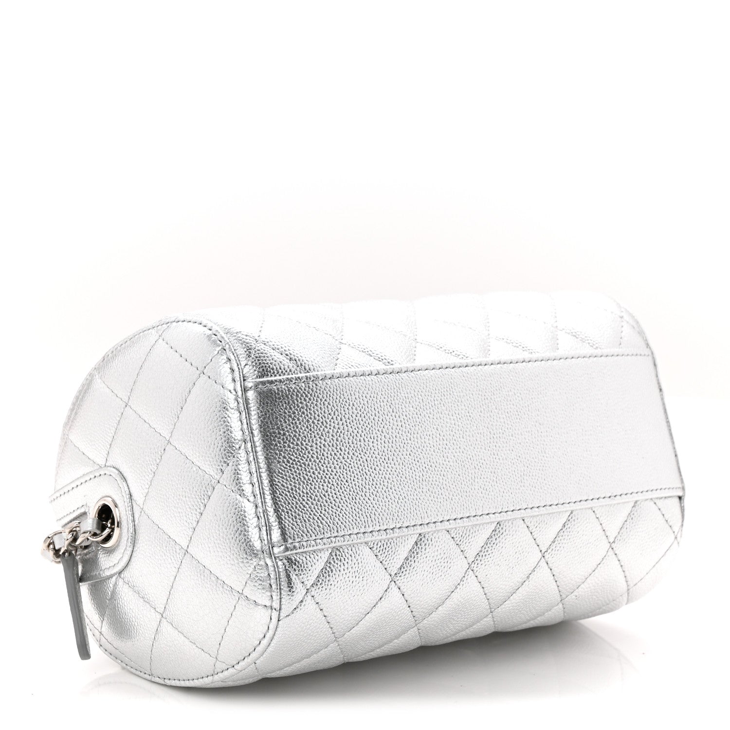 Chanel Metallic Caviar Quilted Barrel Clutch With Chain Silver 4 of 11