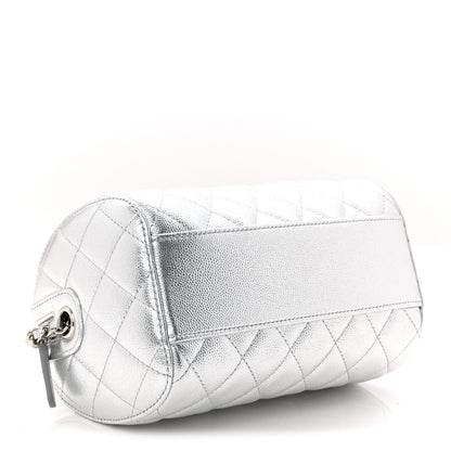 Chanel Metallic Caviar Quilted Barrel Clutch With Chain Silver 4 of 11
