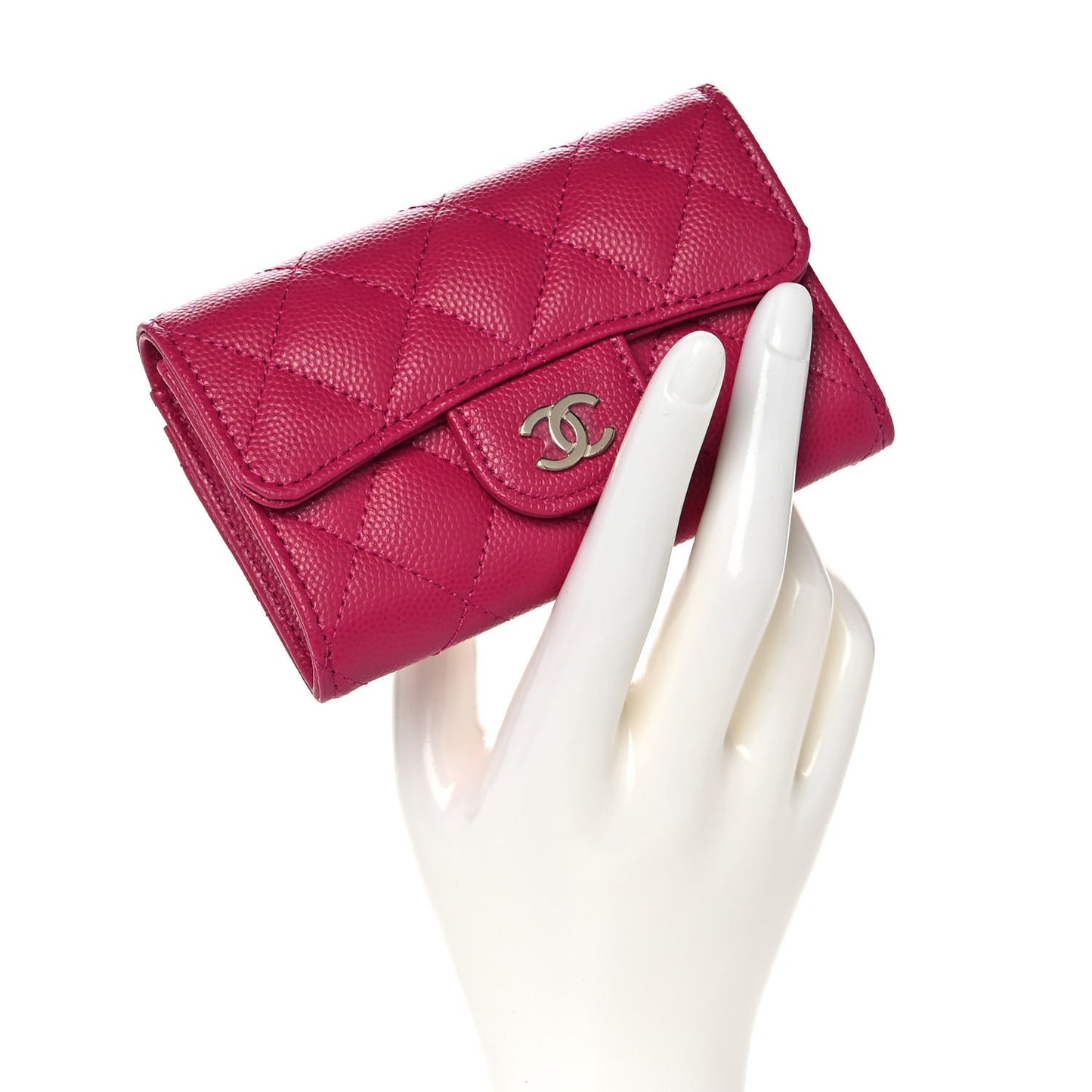 Caviar Quilted Flap Card Holder Wallet Fuchsia