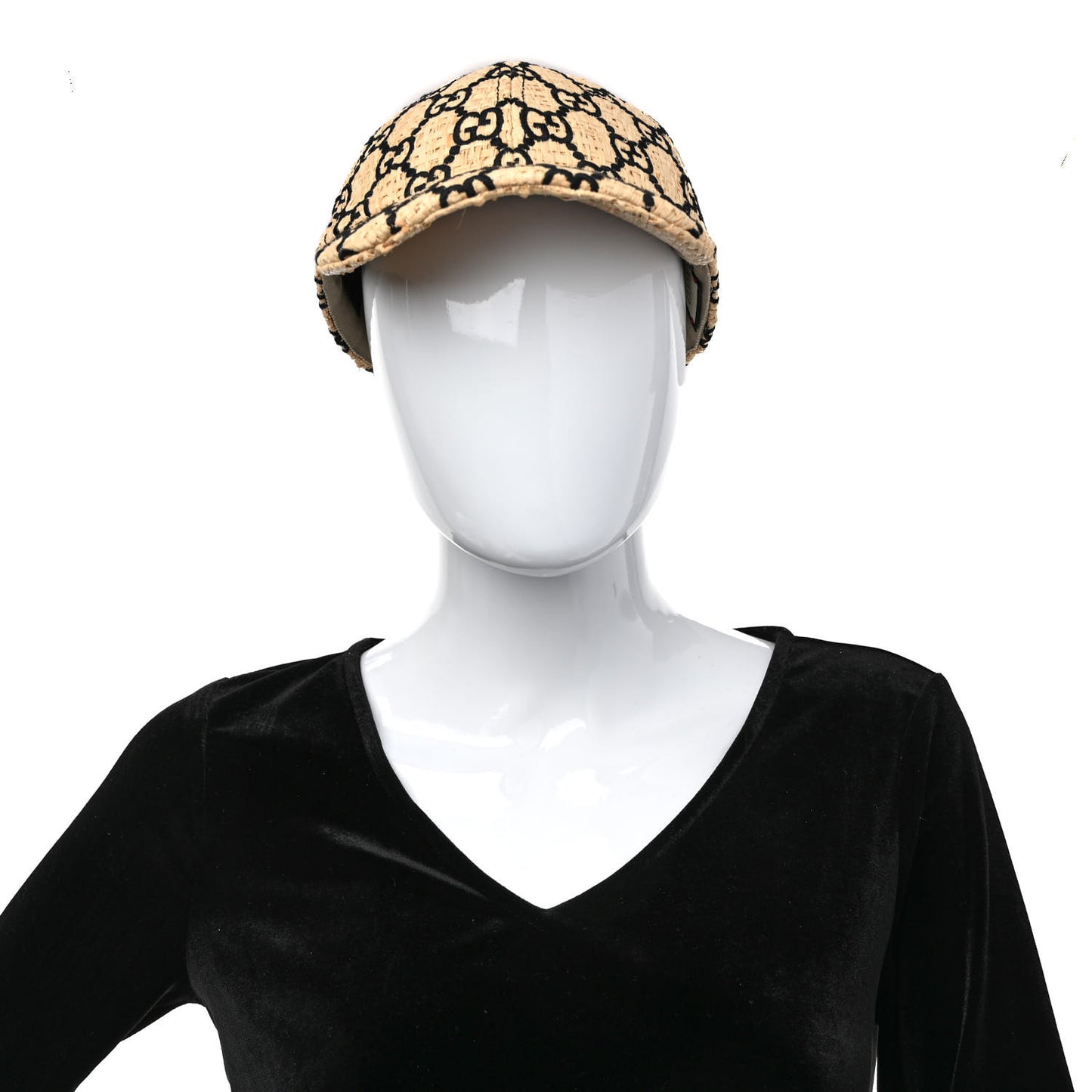 Raffia GG Monogram Elaphe Embroidered Aisha Baseball Hat L Ivory Black