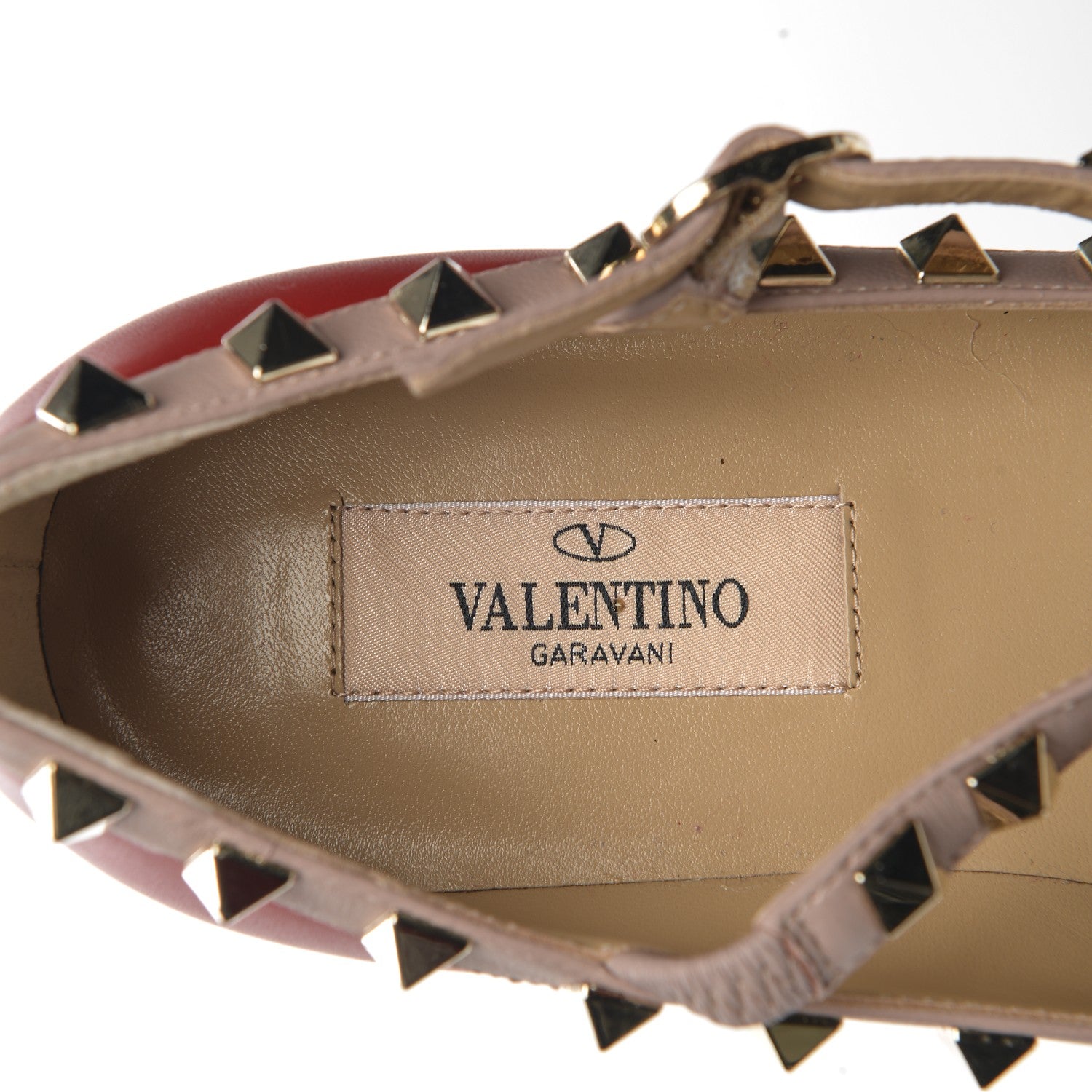 Valentino Garavani Calfskin Nappa Rockstud Cage Ballerina Flats 35.5 Rosso Valentino Poudre 7 of 8