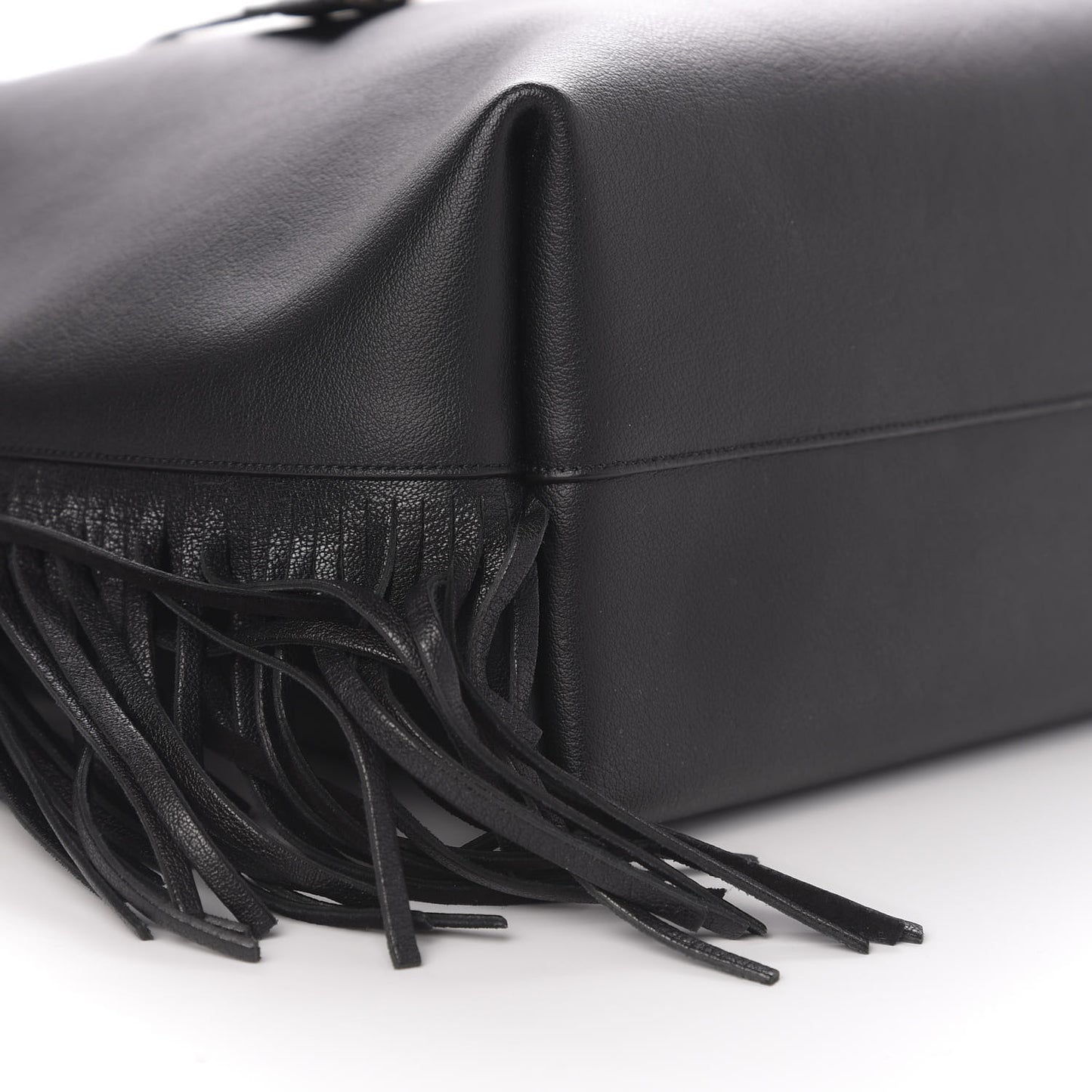 Calfskin Large Fringe Shopping Tote Black