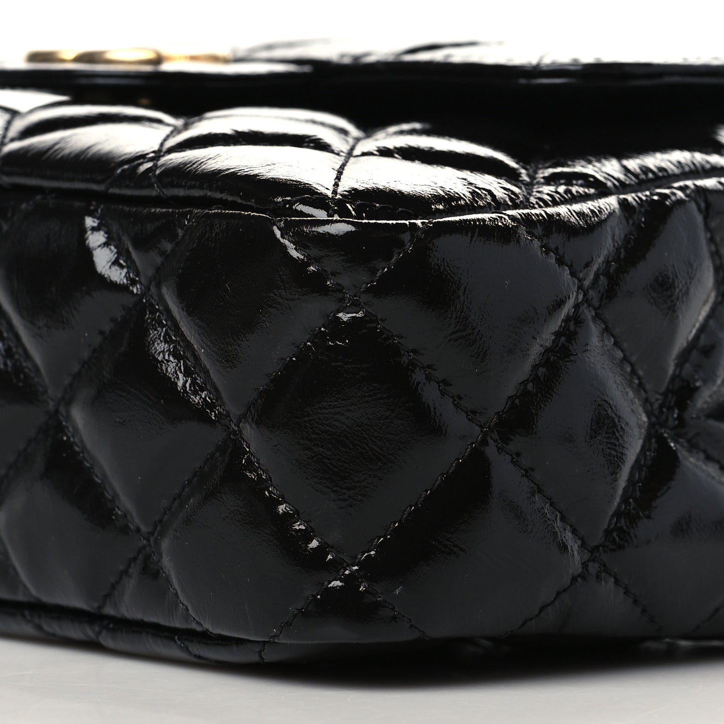 Shiny Crumpled Calfskin Quilted Small Wavy CC Hobo Black