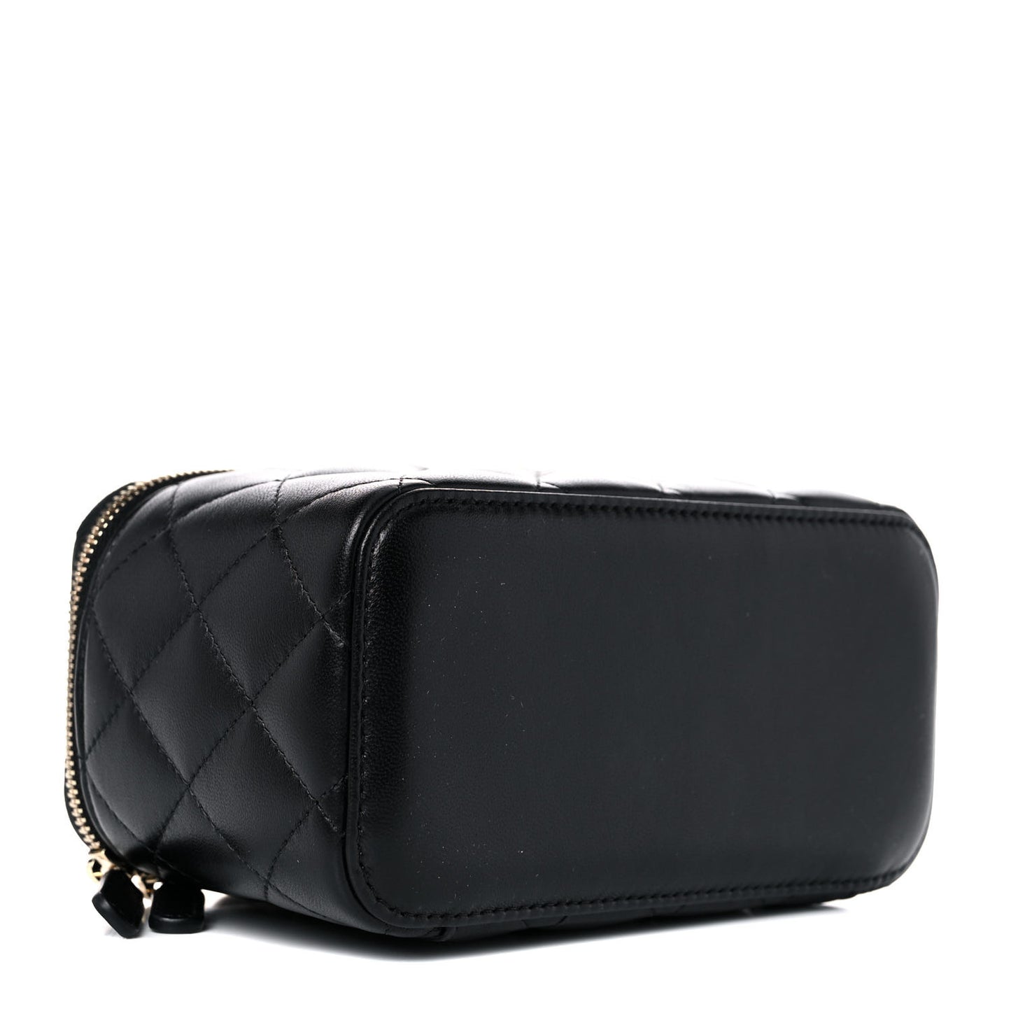 Lambskin Quilted Small Pearl Crush Vanity Case With Chain Black