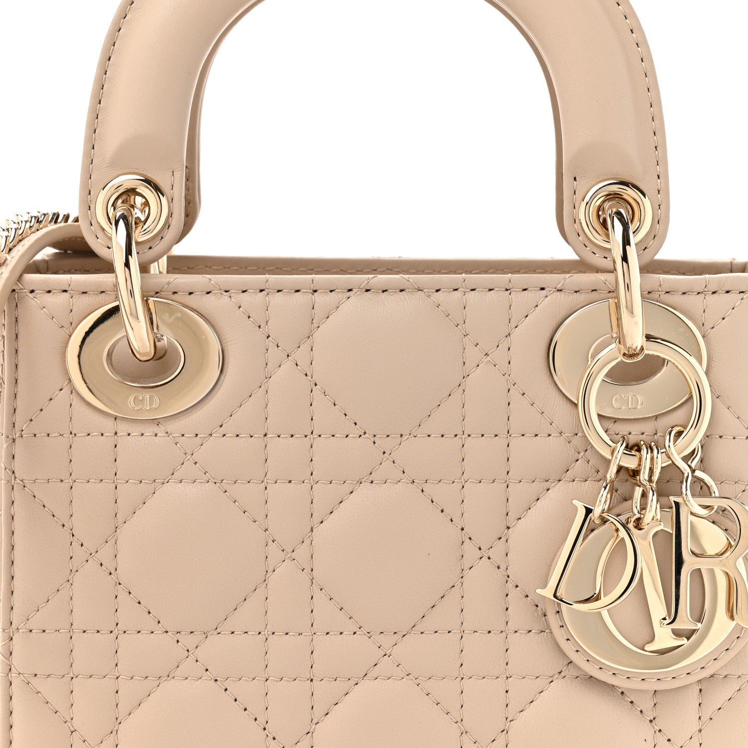 Christian Dior Lambskin Cannage Mini Lady Dior Powder Beige