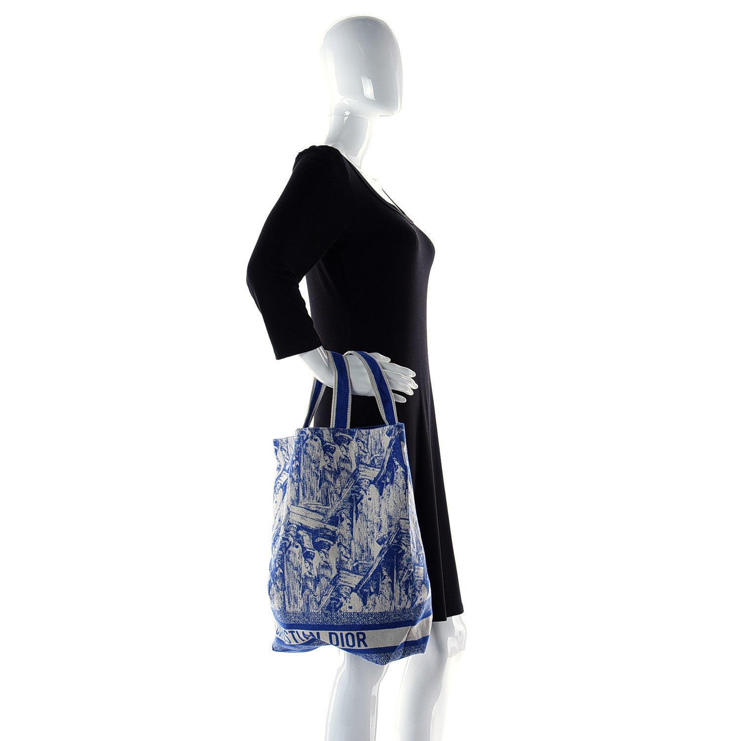 Christian Dior Canvas Print Cruise Tote Ivory Blue 2 of 9