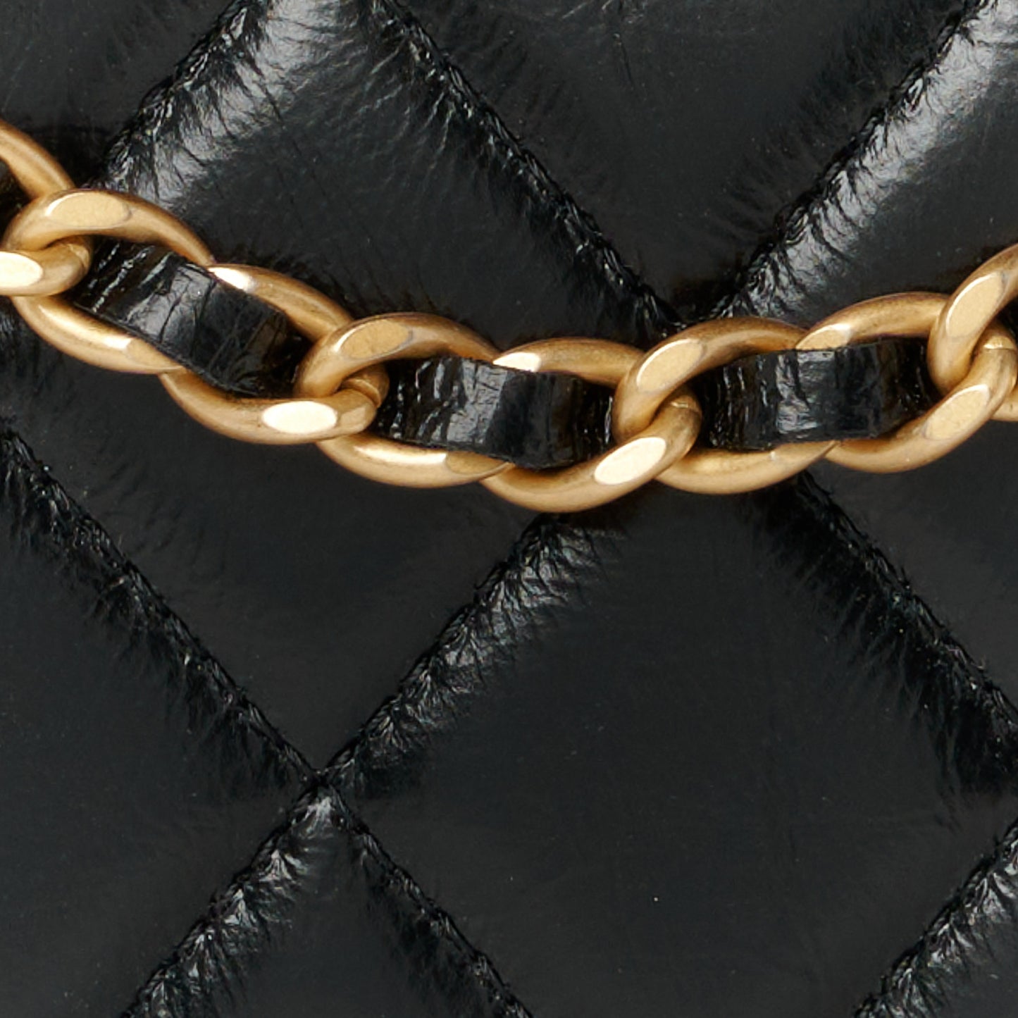 Shiny Aged Calfskin Quilted Nano Kelly Shopper Black