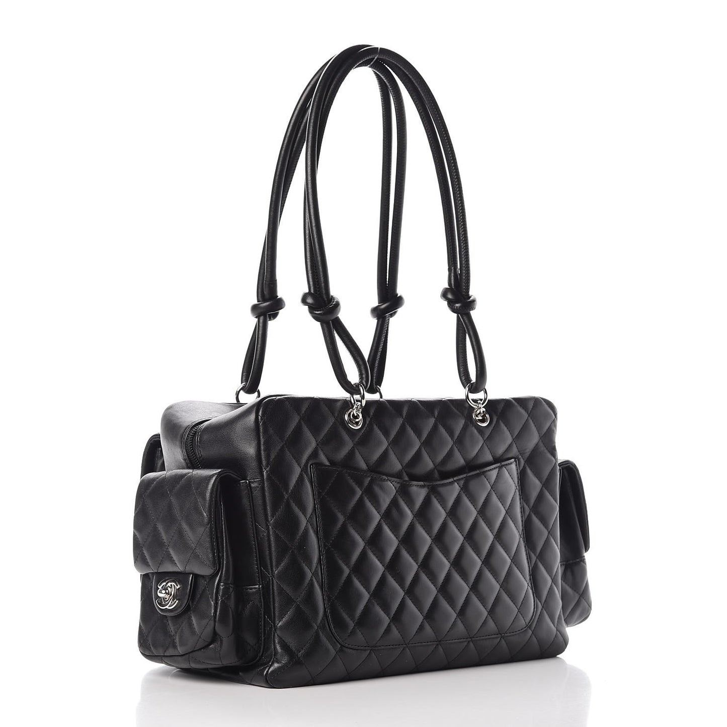 Calfskin Quilted Large Cambon Multipocket Reporter Black