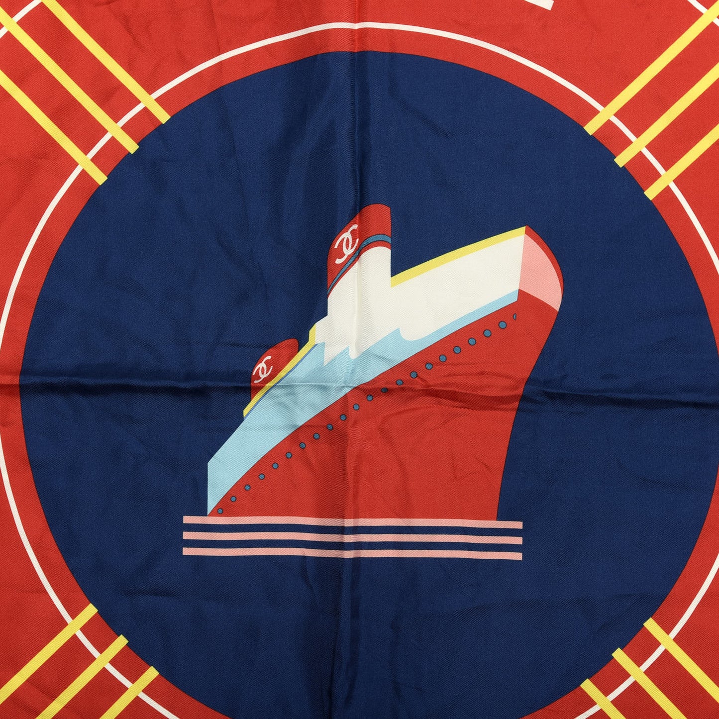 Silk Cruise Print CC Square Scarf Blue Red