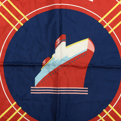 Chanel Silk Cruise Print CC Square Scarf Blue Red 2 of 3