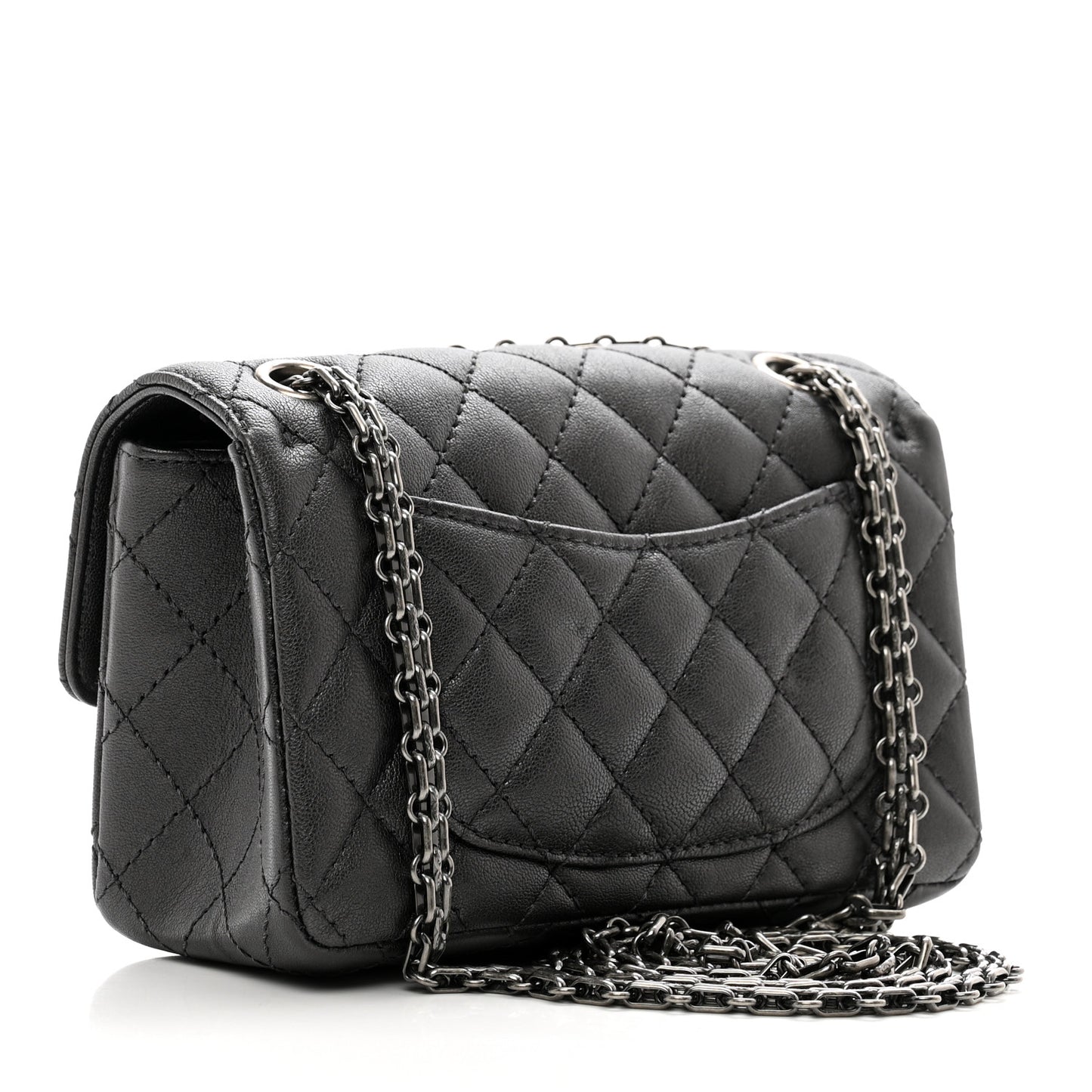 Metallic Sheepskin Quilted 2.55 Reissue Mini Flap Dark Grey