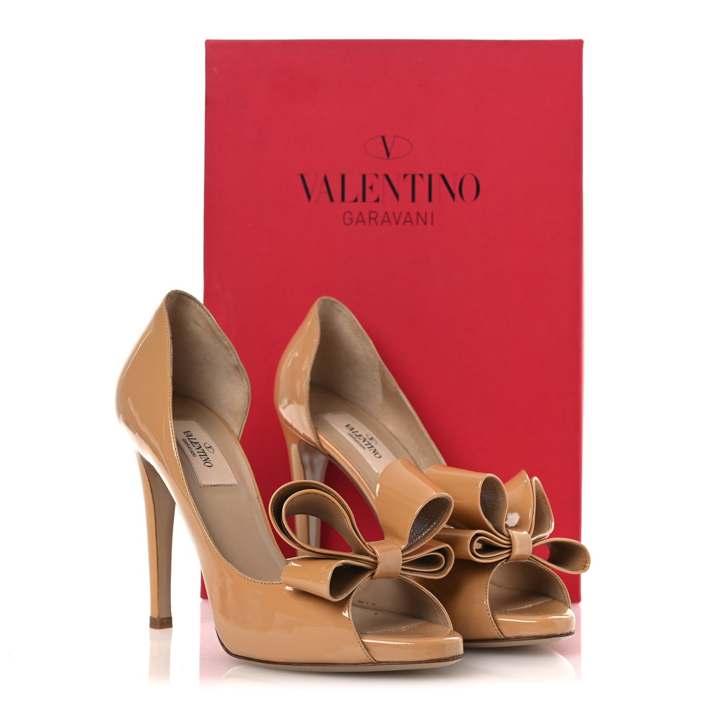 Patent Couture Bow Peep Toe Pumps 37.5 Beige