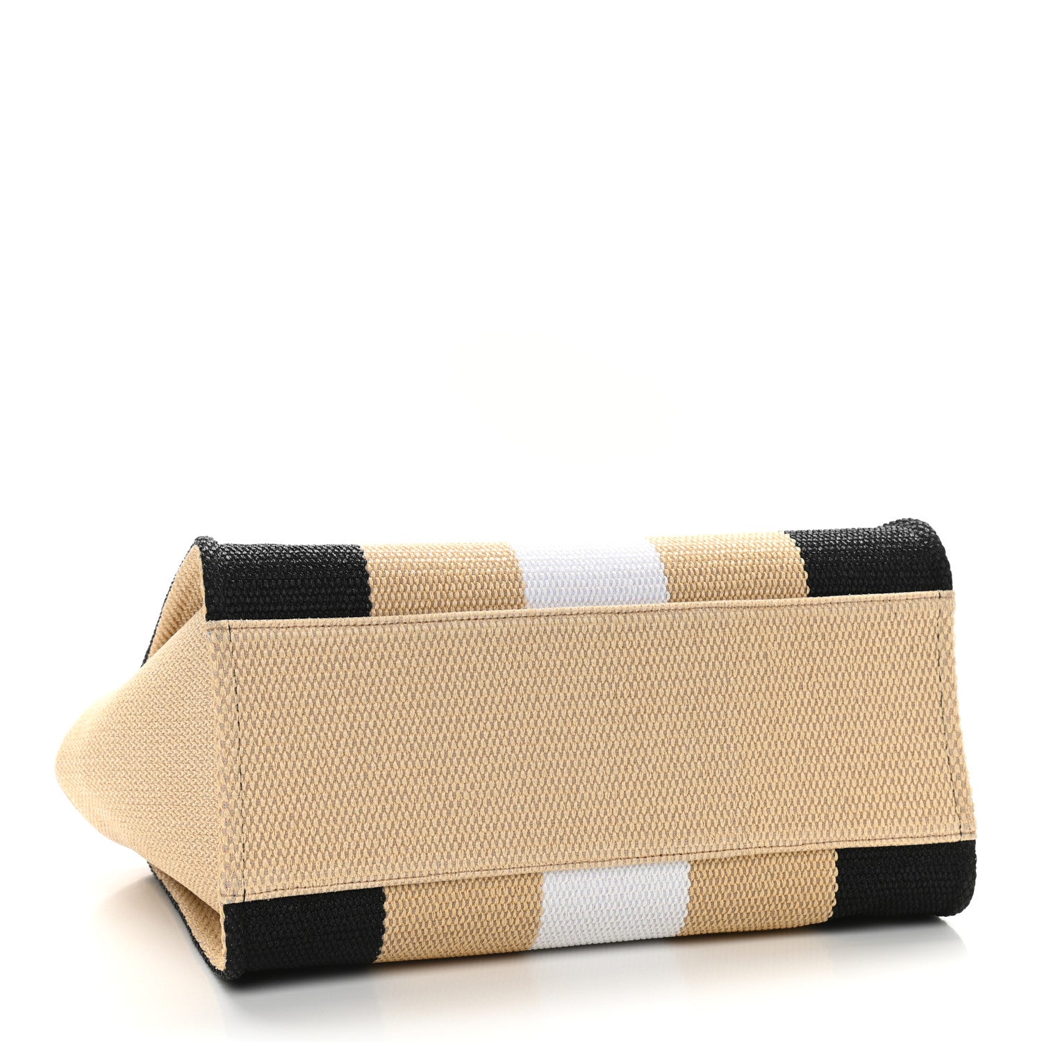 Chanel Straw Raffia Calfskin Striped Large Deauville Tote Black Beige Ivory 4 of 9