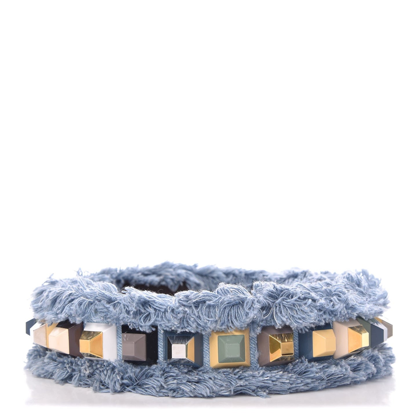 Denim Fringe Studded Strap You Blue Multicolor