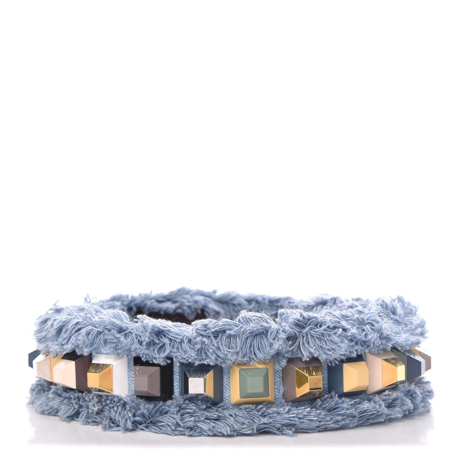 Fendi Denim Fringe Studded Strap You Blue Multicolor 2 of 3