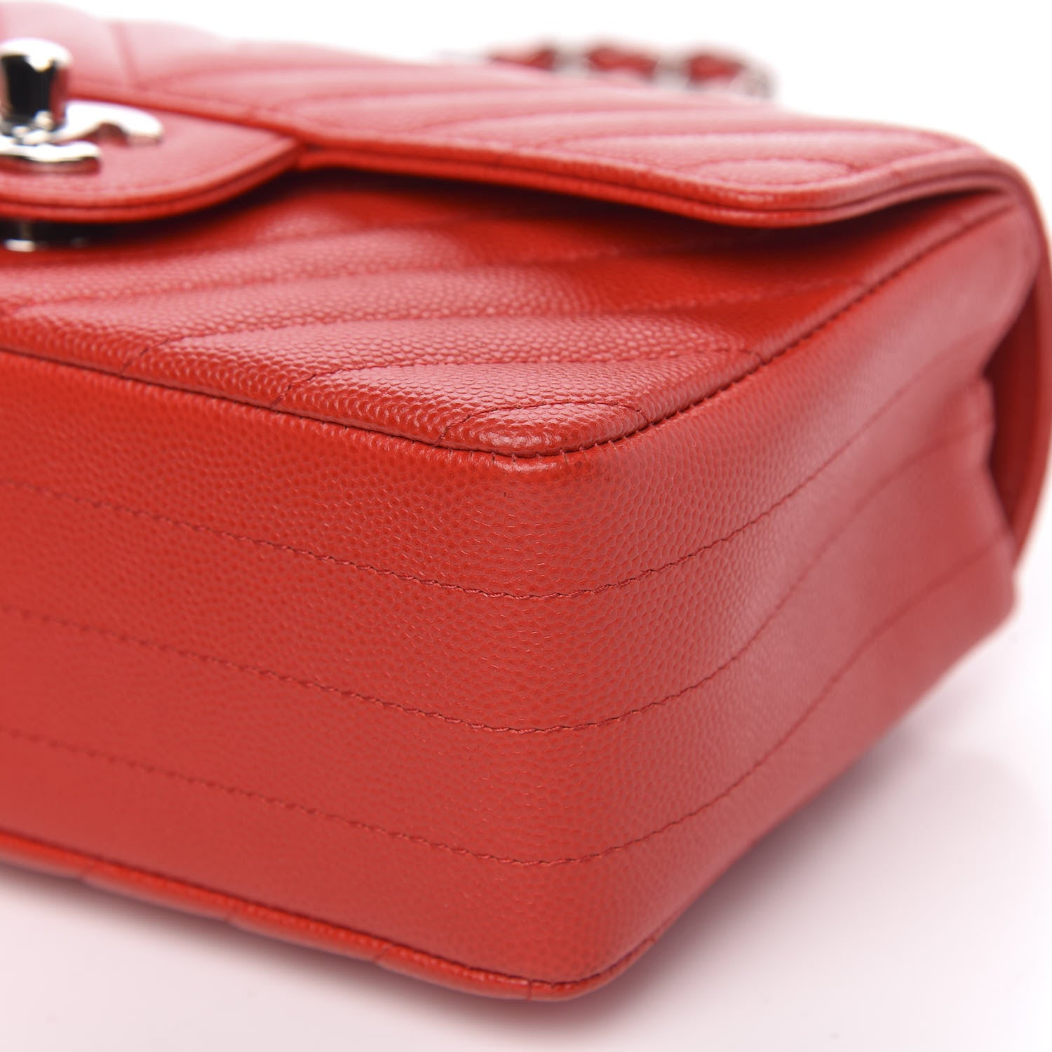 Chanel Caviar Chevron Quilted Mini Rectangular Flap Red 9 of 11