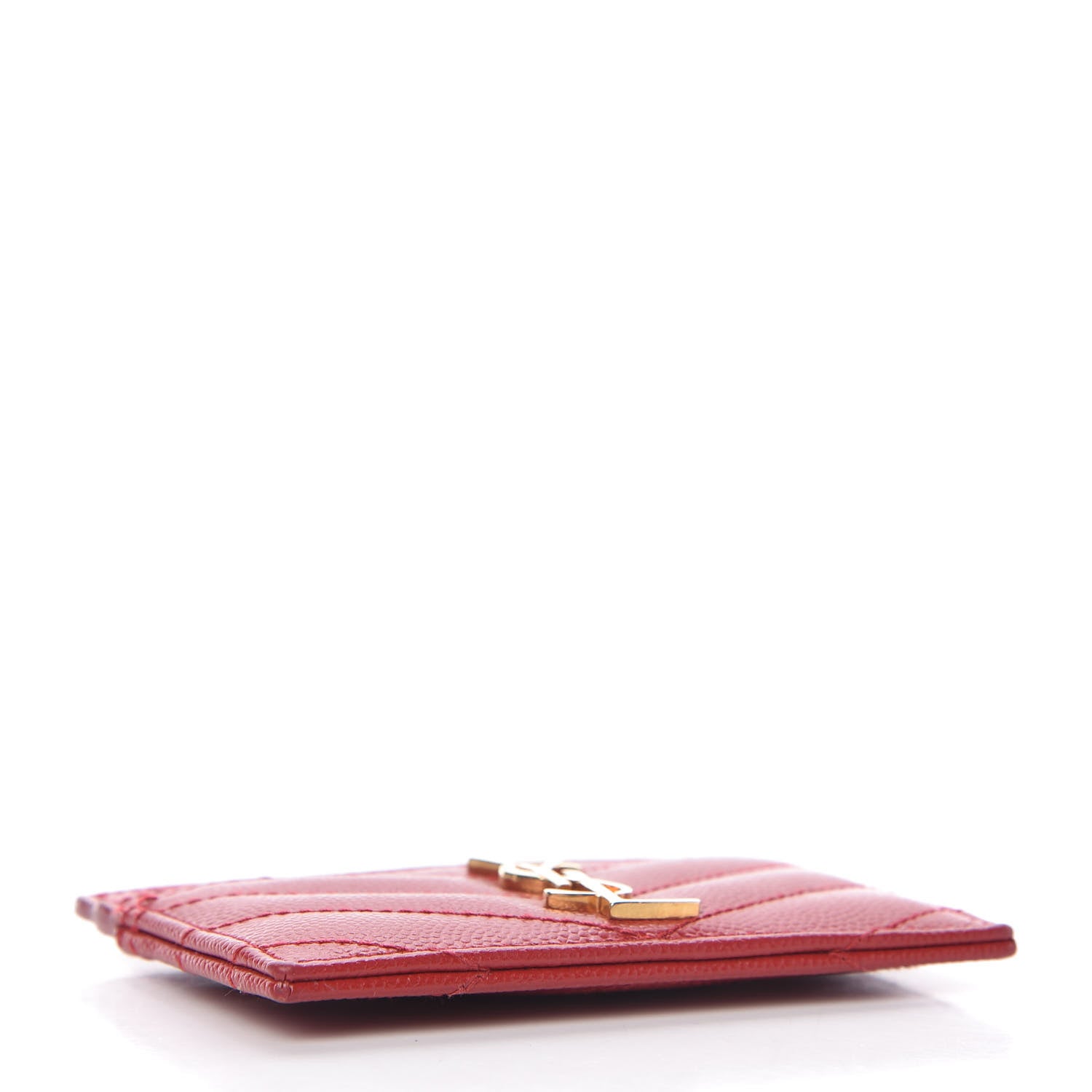 Saint Laurent Grain De Poudre Matelasse Chevron Monogram Credit Card Case New Red 4 of 7