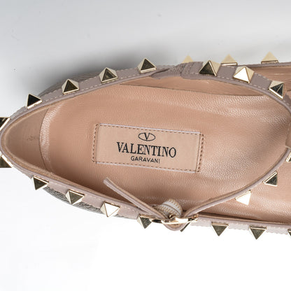 Valentino Garavani Metallic Pebbled Calfskin Rockstud Cage Ballerina Flats 36.5 Sasso Poudre 8 of 8