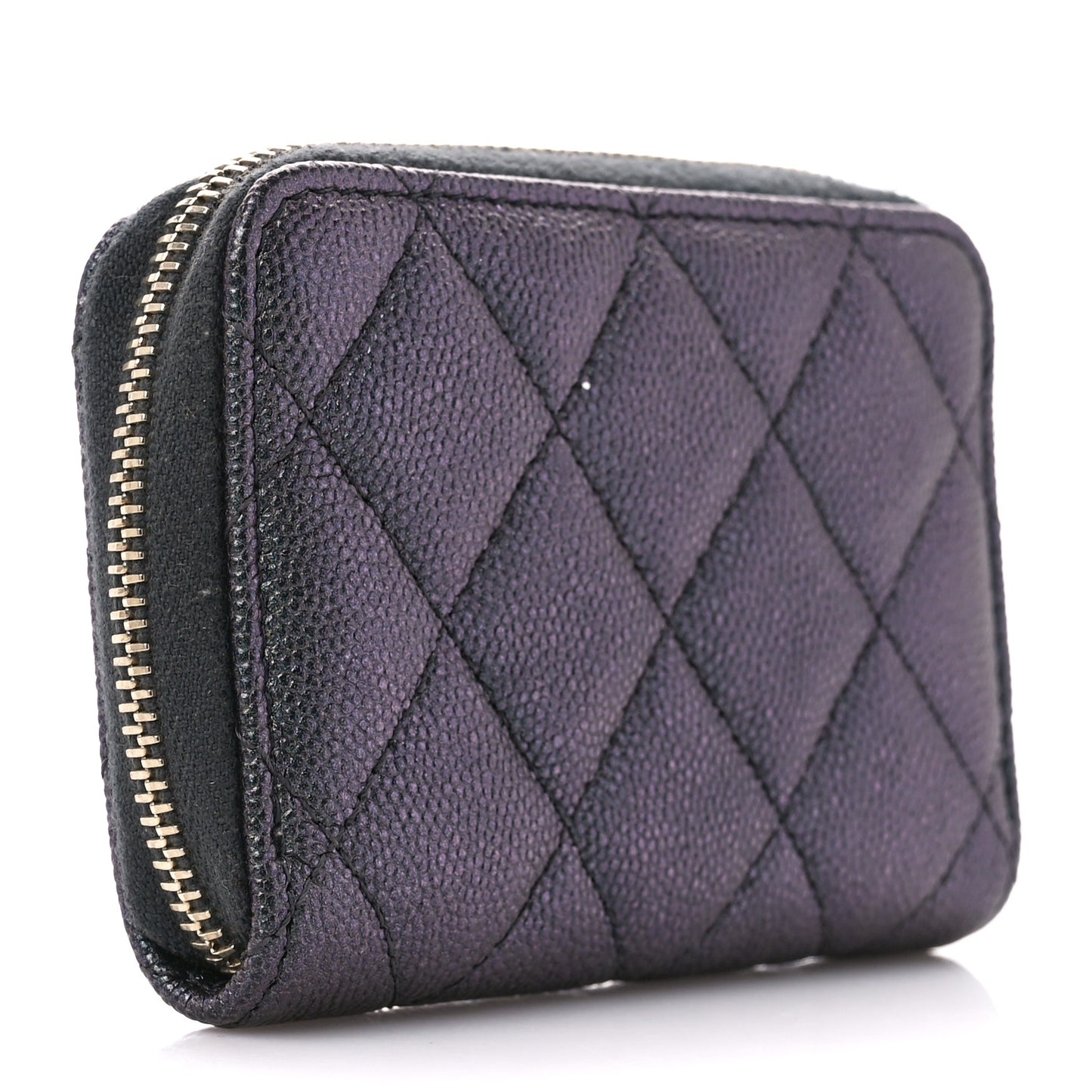 Iridescent Caviar Quilted Zip Coin Purse Black