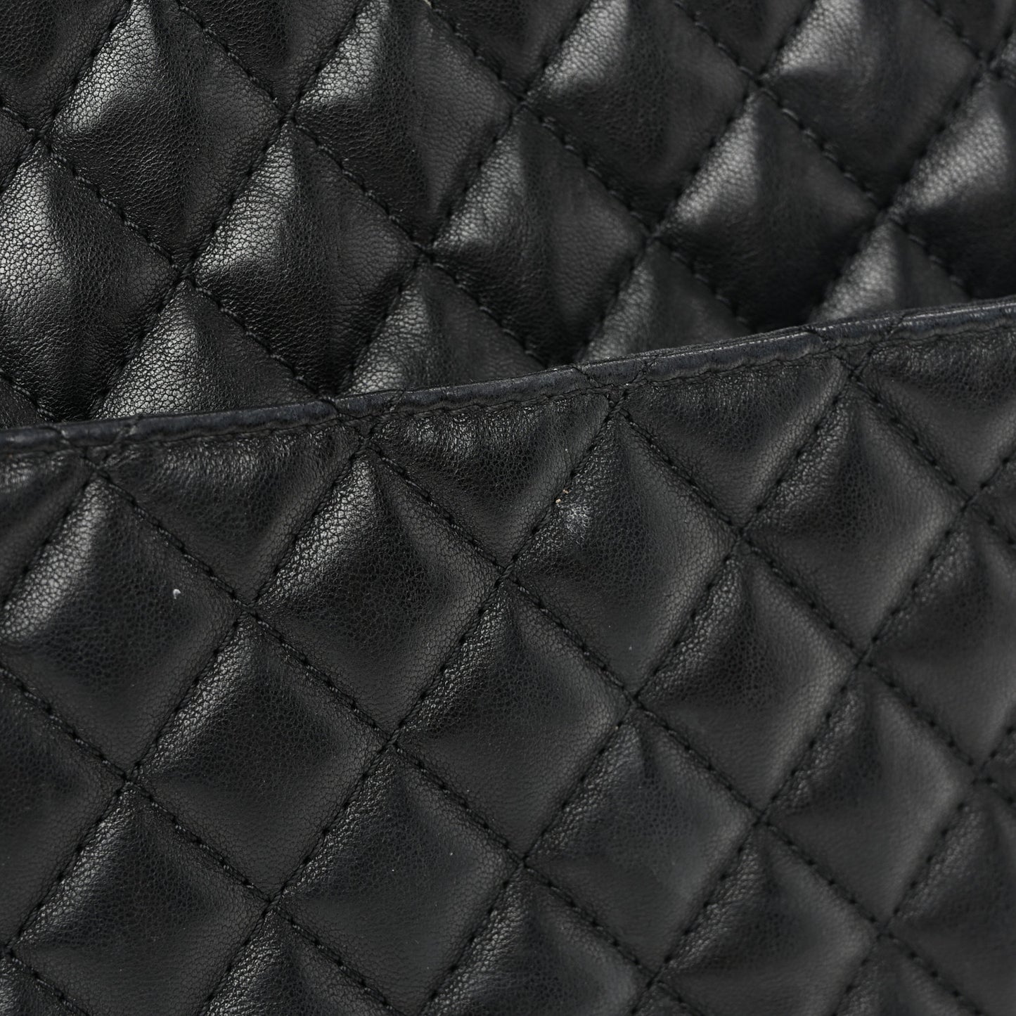 Lambskin Quilted Large Fluffy CC Shopping Tote Black