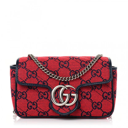 Gucci Monogram Multicolor Matelasse Diagonal Super Mini GG Marmont Shoulder Bag Red Blue 1 of 11