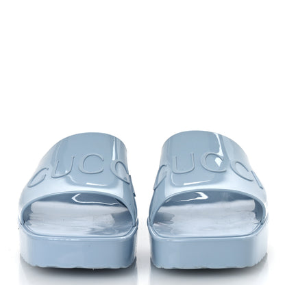 Gucci Rubber Gucci Logo Womens Platform 20/60mm Slide Sandals 38 Porcelain Light Blue 3 of 13