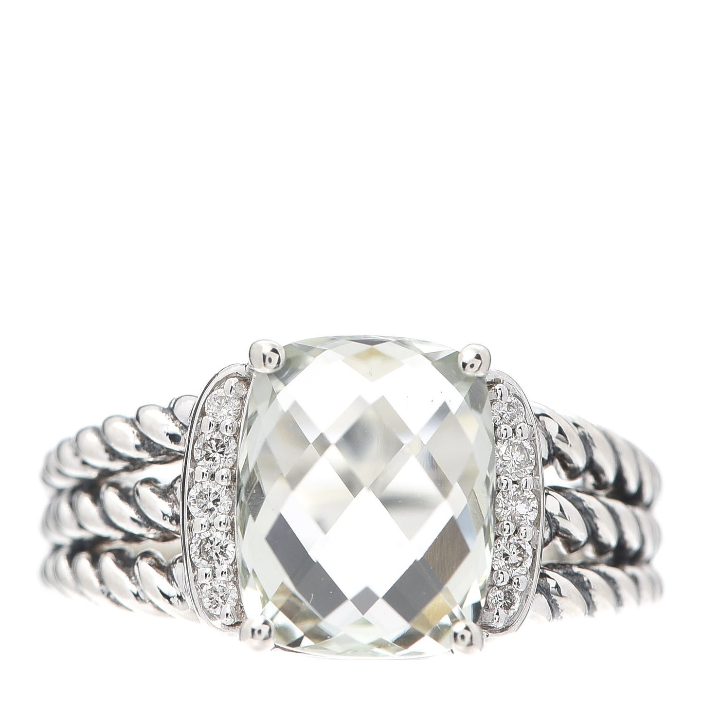 Sterling Silver Diamond Prasiolite 10mm Petite Wheaton Ring 51 5.75