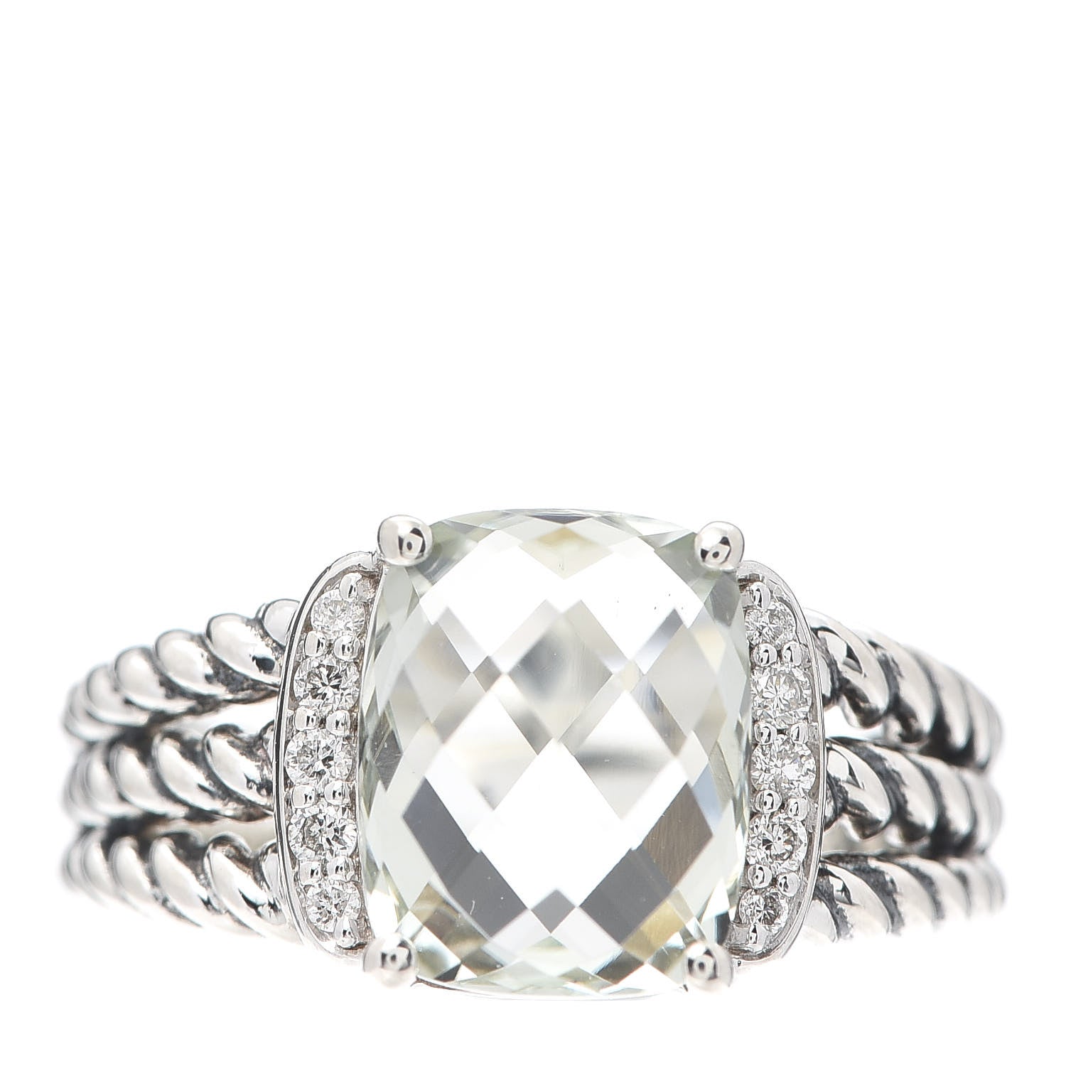 David Yurman Sterling Silver Diamond Prasiolite 10mm Petite Wheaton Ring 51 5.75 1 of 4