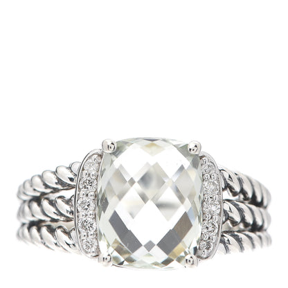 David Yurman Sterling Silver Diamond Prasiolite 10mm Petite Wheaton Ring 51 5.75 1 of 4