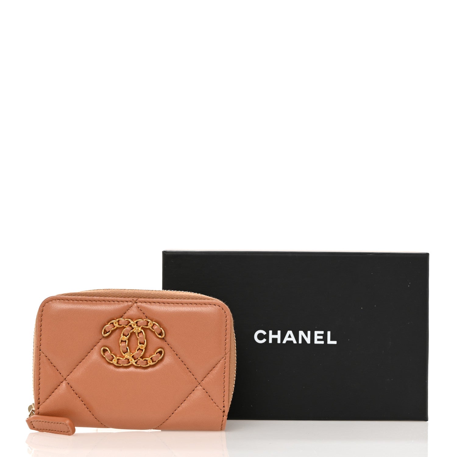 Chanel Lambskin Quilted Chanel 19 Zip Around Coin Purse Wallet Brown 8 of 8