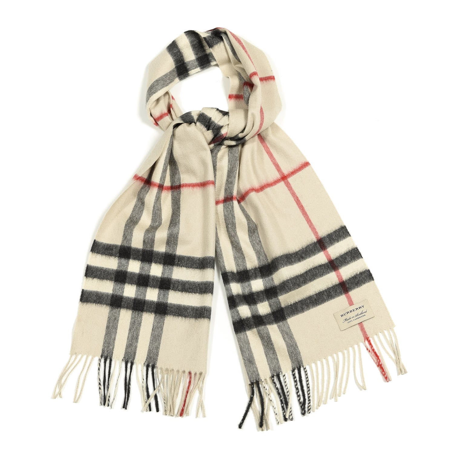 Burberry Cashmere Giant Check Fringe Scarf Ivory 1 of 4