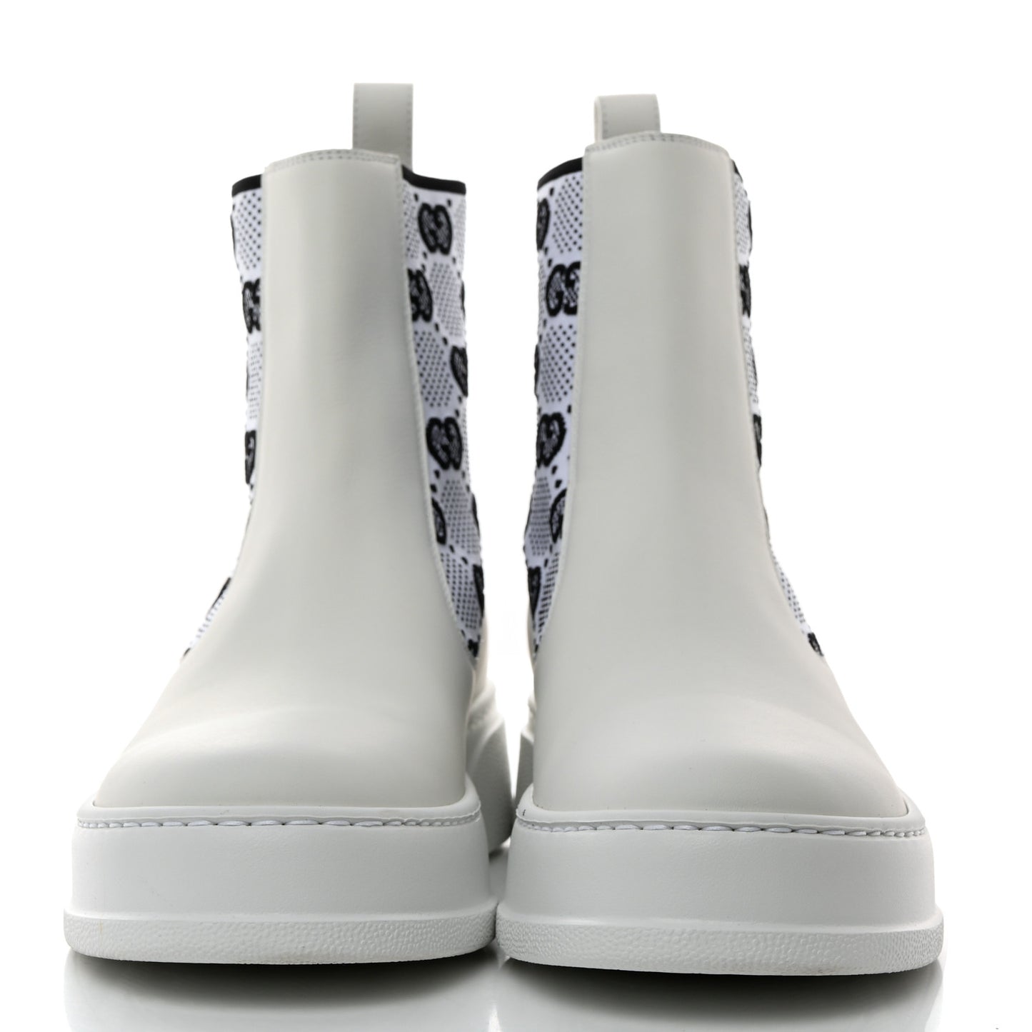 Dali Soft Calfskin Technical Jersey Knit GG Monogram Ankle Boots 38 White Great White Black