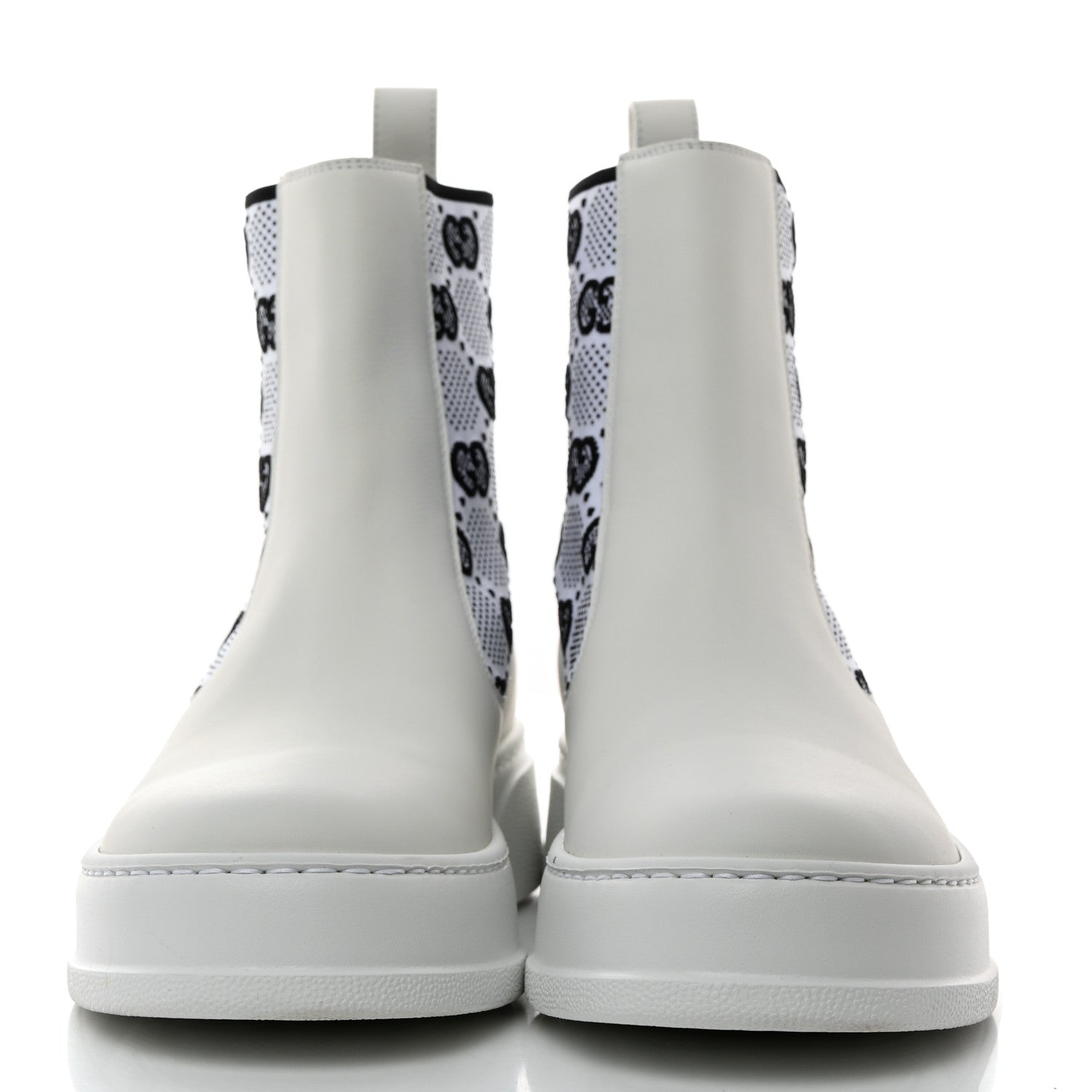 Gucci Dali Soft Calfskin Technical Jersey Knit GG Monogram Ankle Boots 38 White Great White Black 2 of 9
