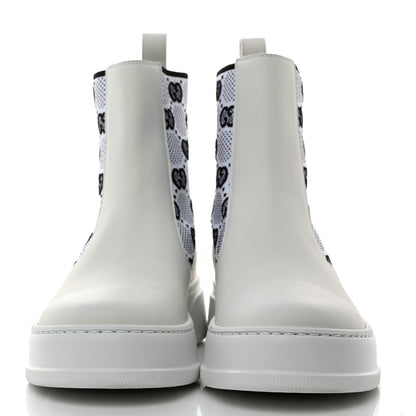 Gucci Dali Soft Calfskin Technical Jersey Knit GG Monogram Ankle Boots 38 White Great White Black 2 of 9