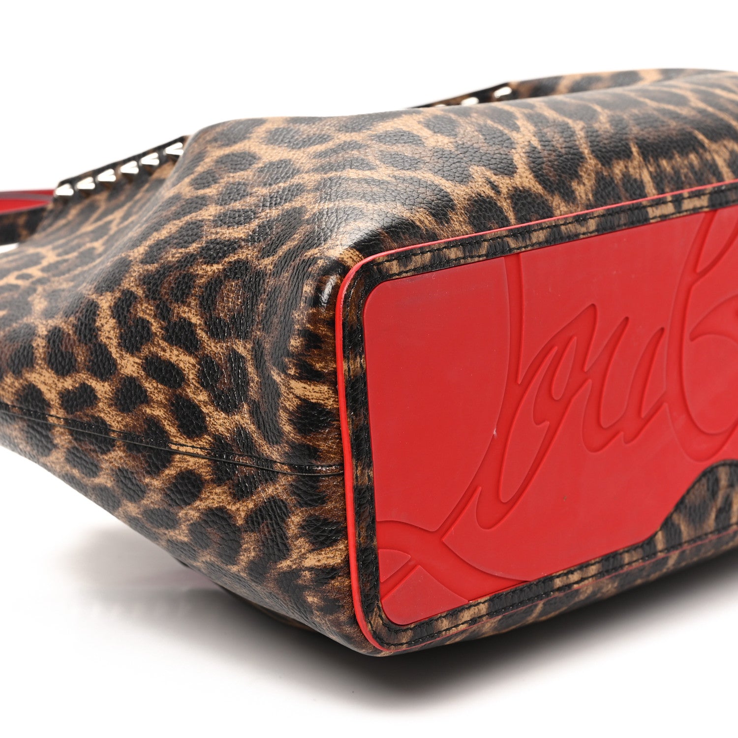 Christian Louboutin Calfskin Empire Leopard Print Spiked Small Cabarock Shopper Tote Brown 8 of 10