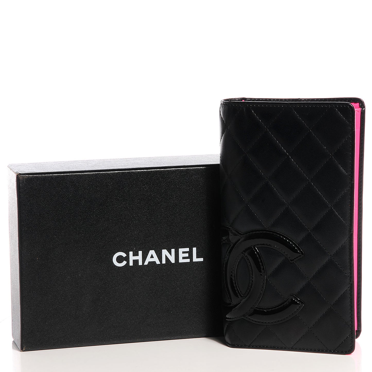 Calfskin Cambon Quilted Yen Wallet Black