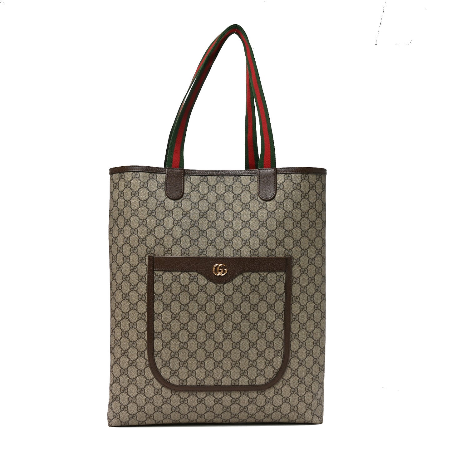 GG Supreme Monogram Web Large Ophidia Vertical  Front Pocket Shopping Tote Brown