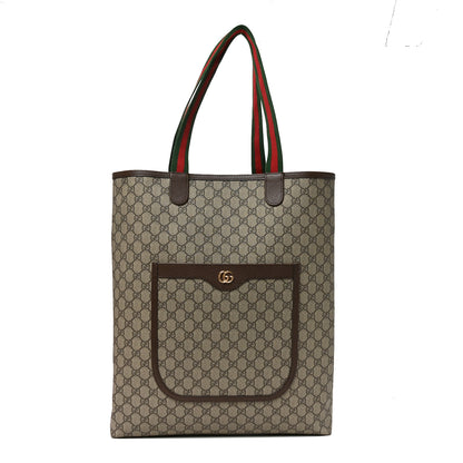 Gucci GG Supreme Monogram Web Large Ophidia Vertical  Front Pocket Shopping Tote Brown 1 of 10