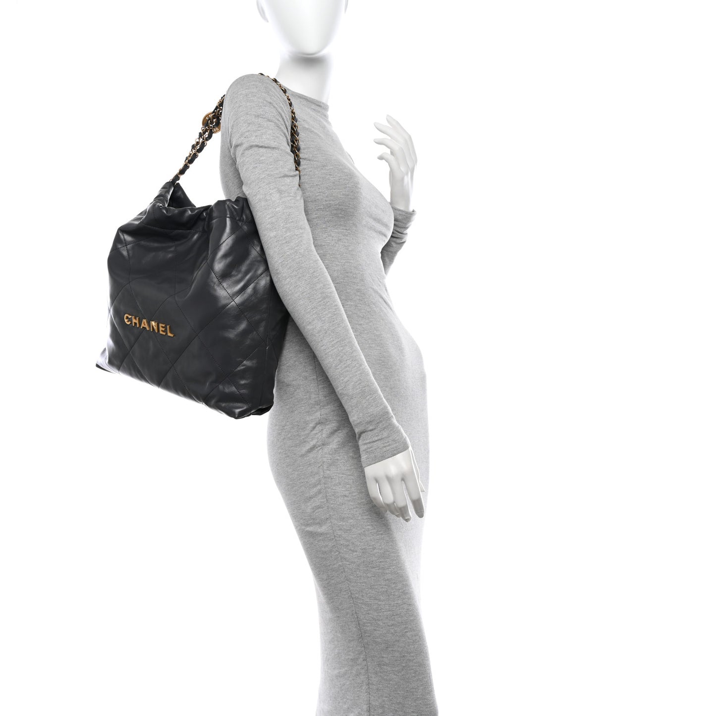 Shiny Calfskin Quilted Chanel 22 Dark Grey