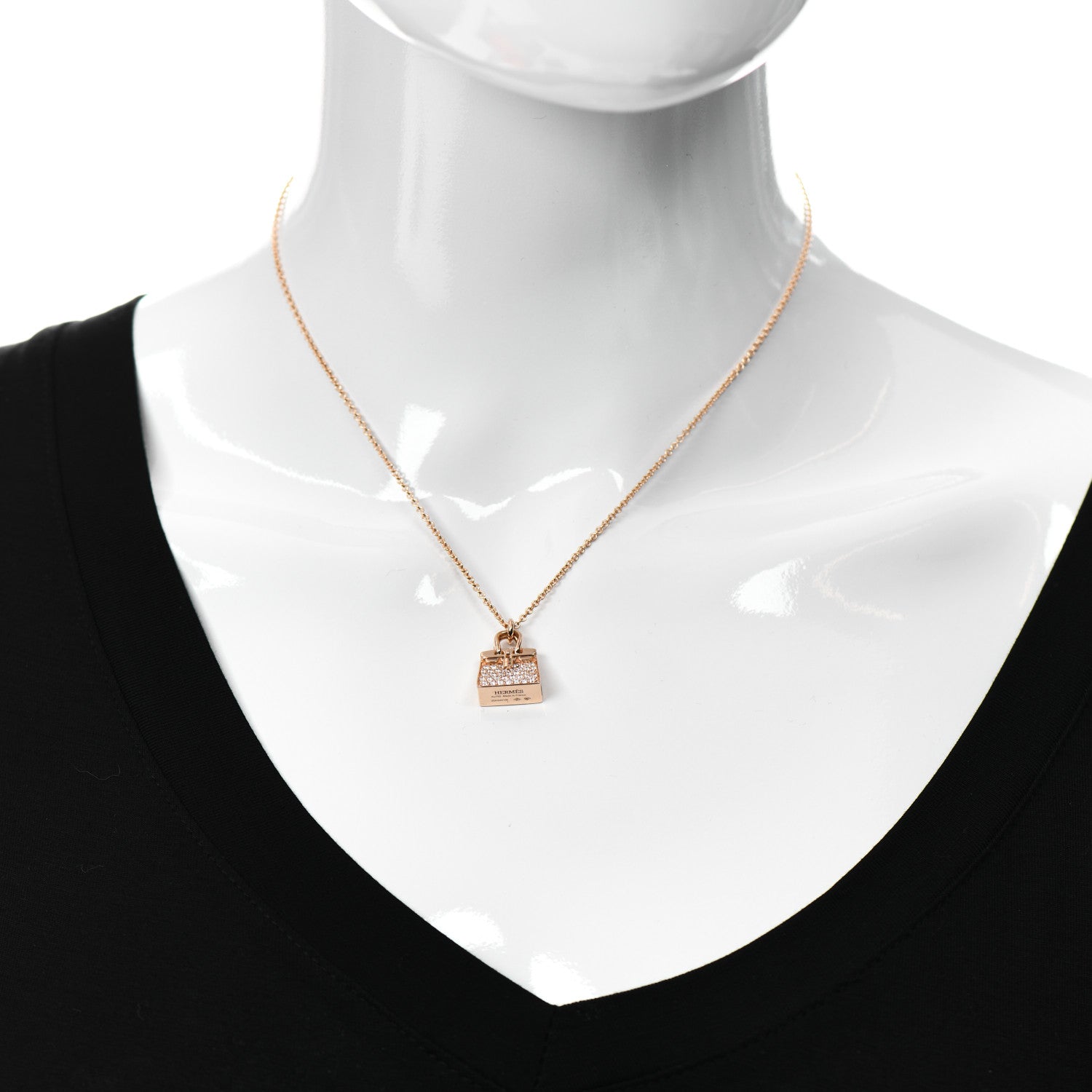 Hermes 18K Rose Gold Diamond Birkin Amulettes Pendant Necklace 2 of 5