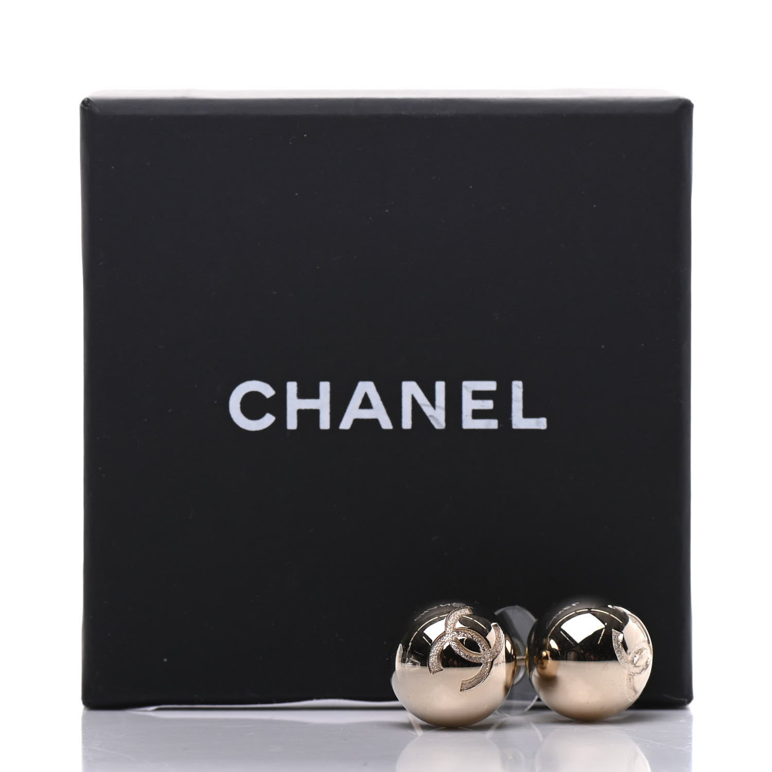 Chanel Metal Bead CC Stud Earrings Gold 4 of 4