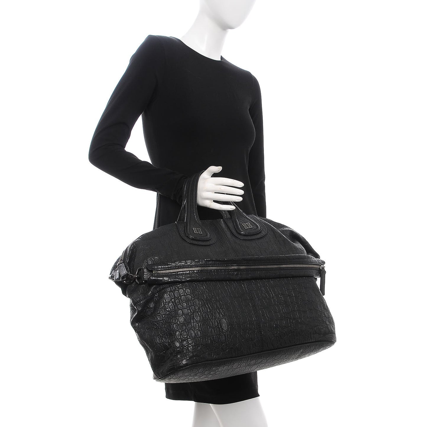 Calfskin Crocodile Embossed Large Nightingale Black